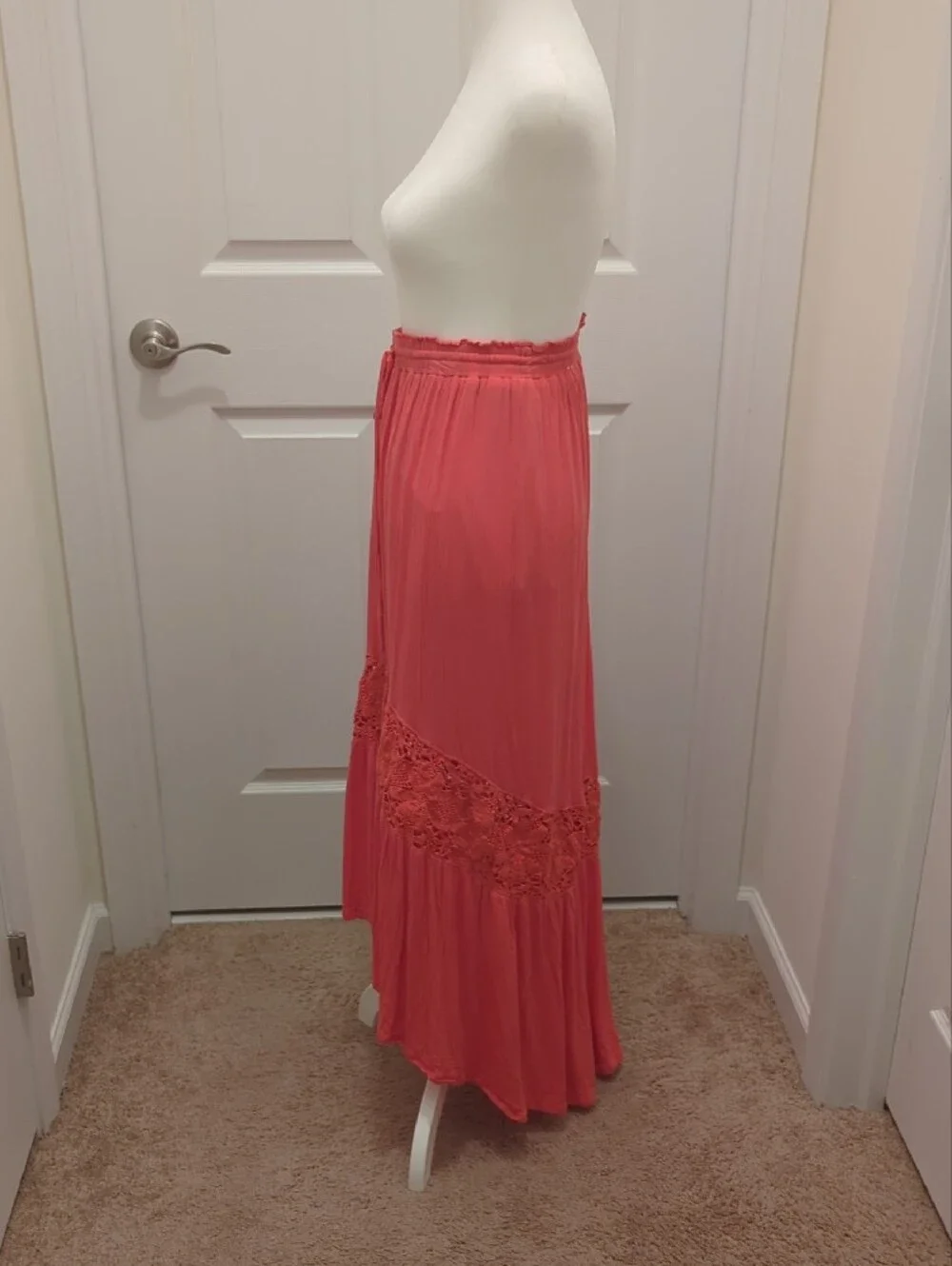 Aeropostale Coral Lace-Panel Maxi Skirt